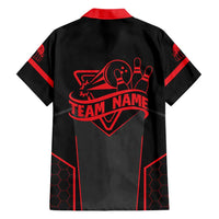 Bowling Team Family Matching Short Sleeve Bodycon Dress and Hawaiian Shirt Red and Black Strike Graphic and Custom Name Section - Wonder Print Shop