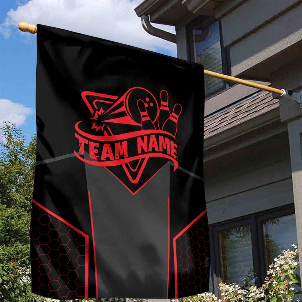 Bowling Team Garden Flag Red and Black Strike Graphic and Custom Name Section - Wonder Print Shop