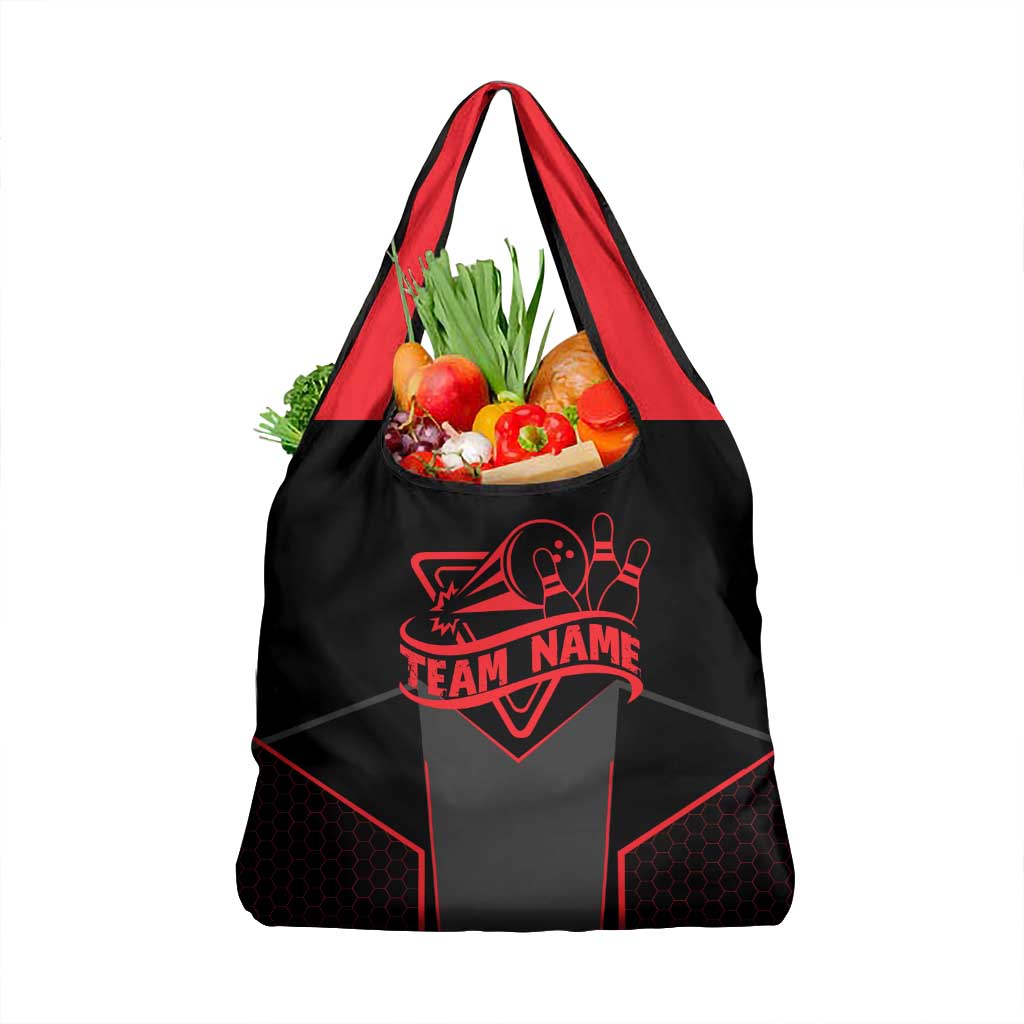 Bowling Team Grocery Bag Red and Black Strike Graphic and Custom Name Section - Wonder Print Shop