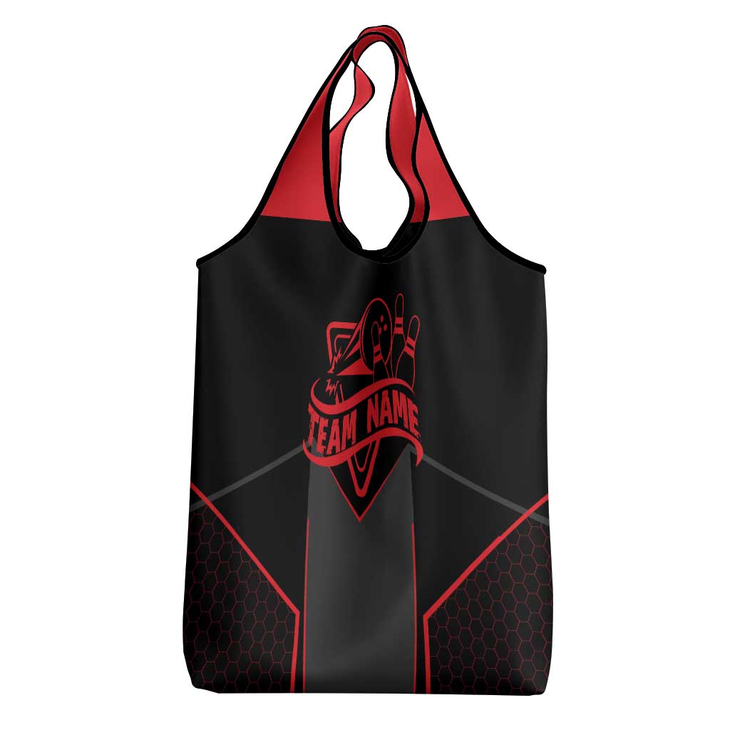 Bowling Team Grocery Bag Red and Black Strike Graphic and Custom Name Section - Wonder Print Shop
