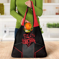 Bowling Team Grocery Bag Red and Black Strike Graphic and Custom Name Section - Wonder Print Shop
