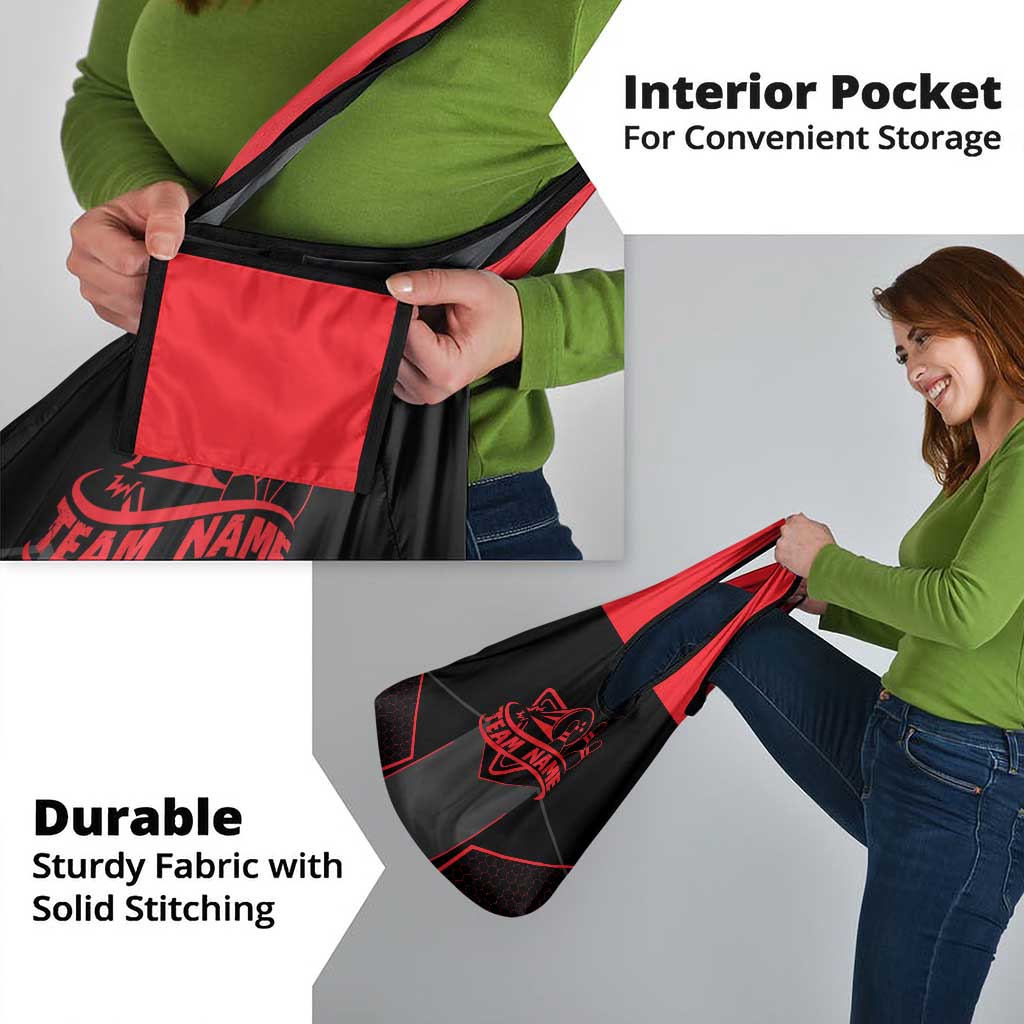 Bowling Team Grocery Bag Red and Black Strike Graphic and Custom Name Section - Wonder Print Shop