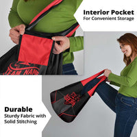 Bowling Team Grocery Bag Red and Black Strike Graphic and Custom Name Section - Wonder Print Shop