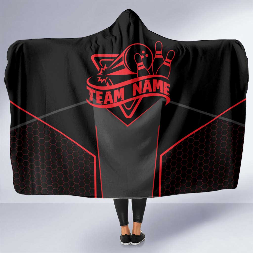 Bowling Team Hooded Blanket Red and Black Strike Graphic and Custom Name Section - Wonder Print Shop