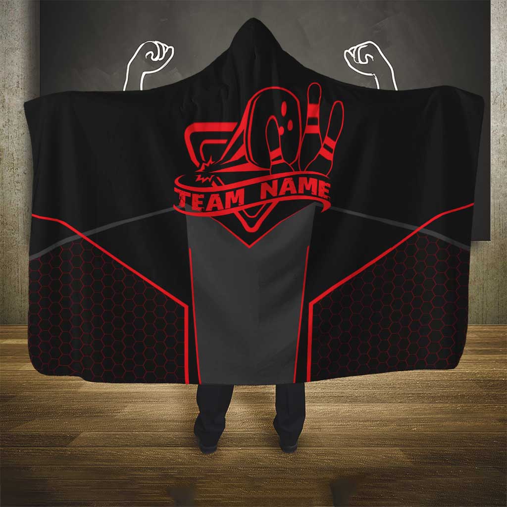 Bowling Team Hooded Blanket Red and Black Strike Graphic and Custom Name Section - Wonder Print Shop
