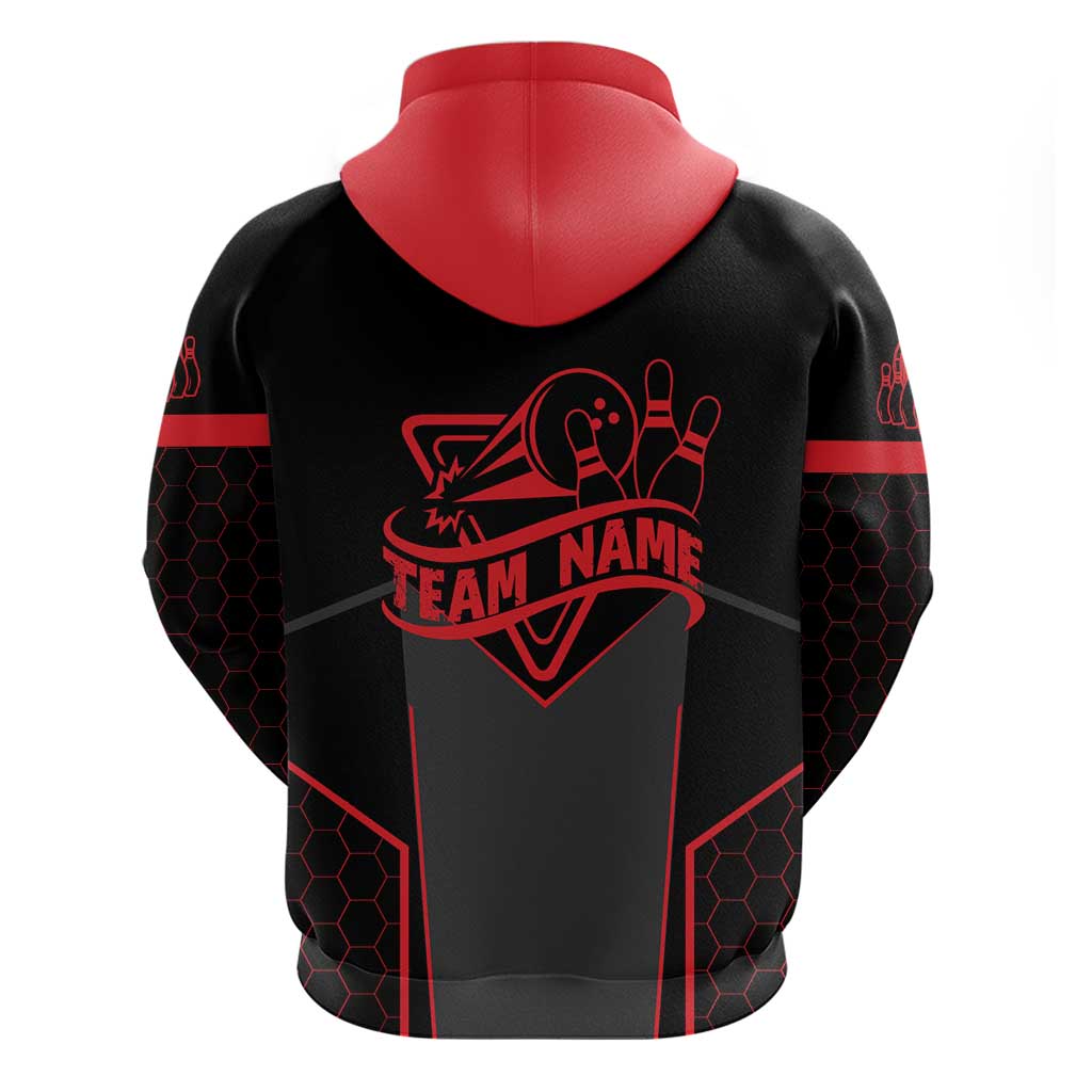Bowling Team Hoodie Red and Black Strike Graphic and Custom Name Section - Wonder Print Shop