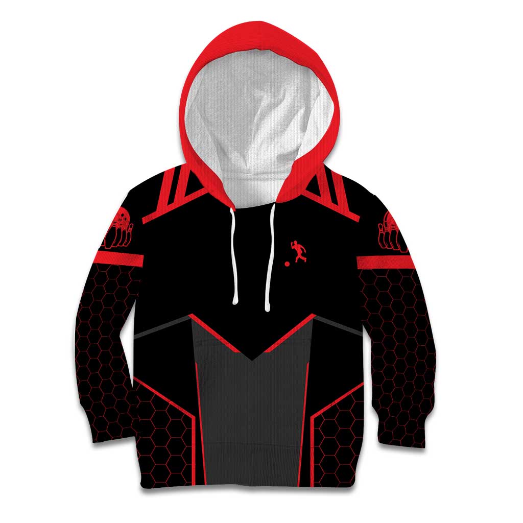 Bowling Team Kid Hoodie Red and Black Strike Graphic and Custom Name Section - Wonder Print Shop