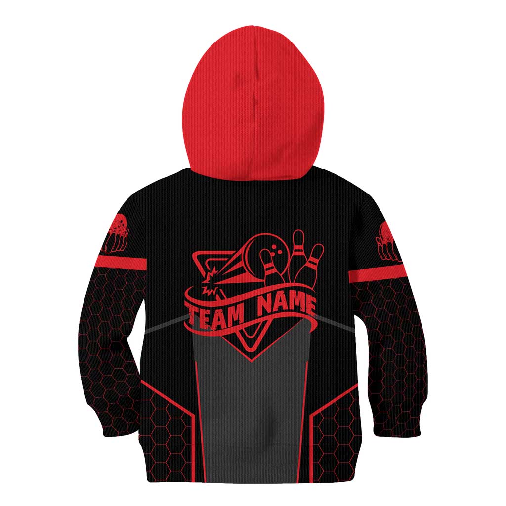 Bowling Team Kid Hoodie Red and Black Strike Graphic and Custom Name Section - Wonder Print Shop