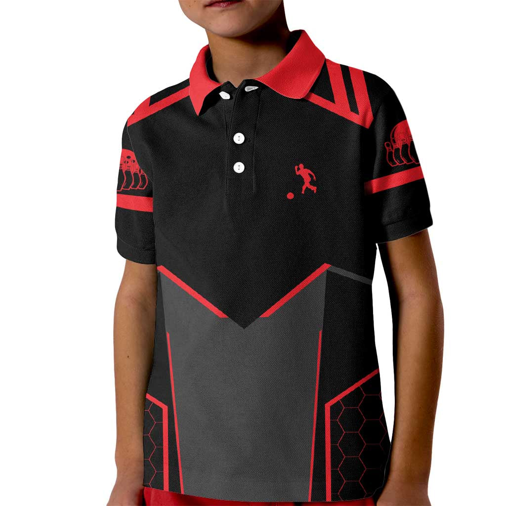 Bowling Team Kid Polo Shirt Red and Black Strike Graphic and Custom Name Section - Wonder Print Shop