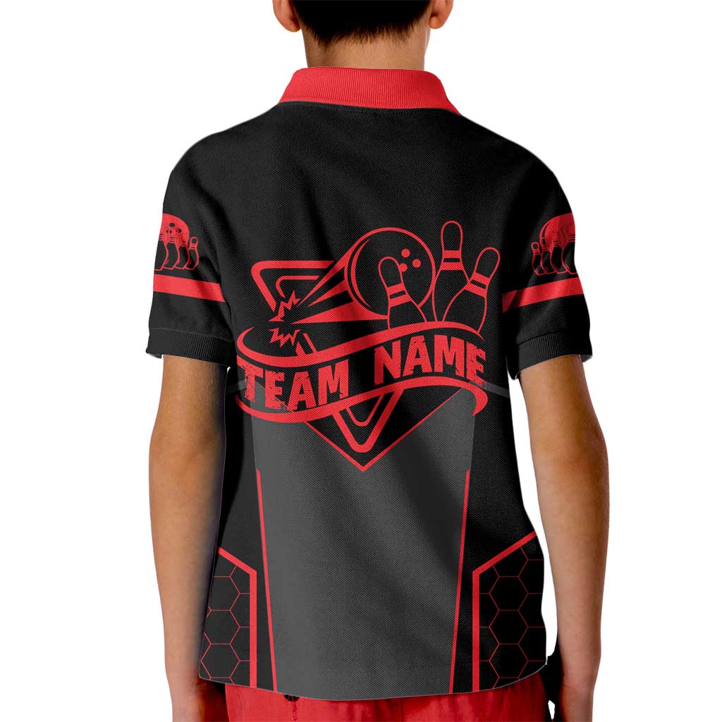 Bowling Team Kid Polo Shirt Red and Black Strike Graphic and Custom Name Section - Wonder Print Shop