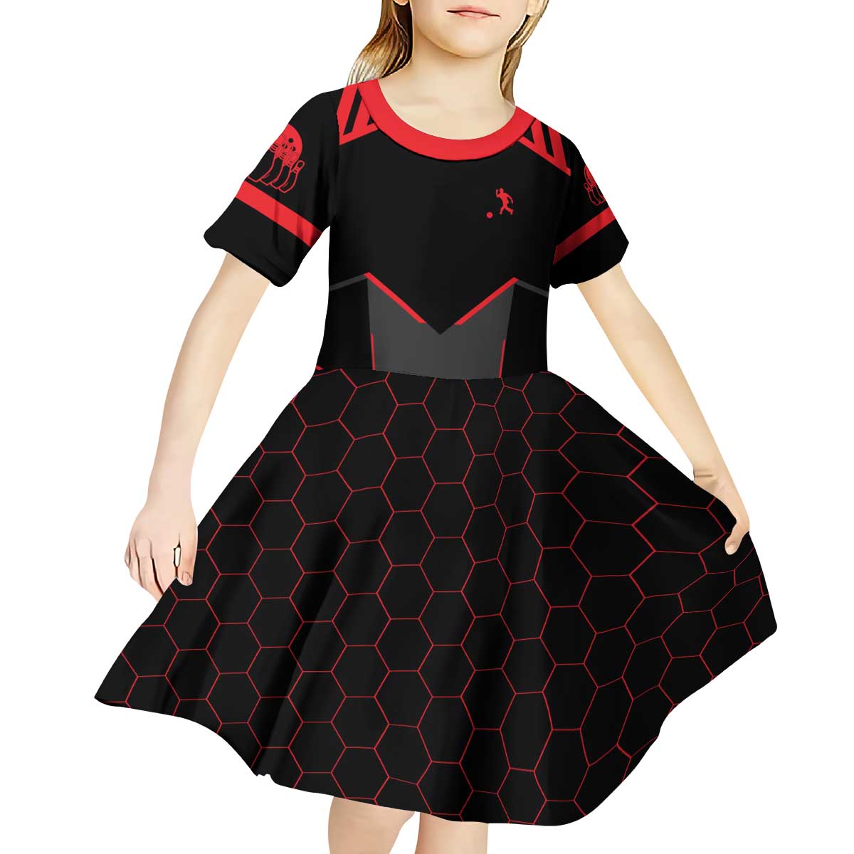 Bowling Team Kid Short Sleeve Dress Red and Black Strike Graphic and Custom Name Section - Wonder Print Shop