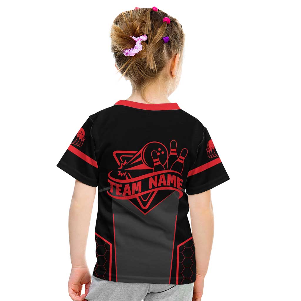 Bowling Team Kid T Shirt Red and Black Strike Graphic and Custom Name Section - Wonder Print Shop