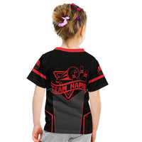 Bowling Team Kid T Shirt Red and Black Strike Graphic and Custom Name Section - Wonder Print Shop