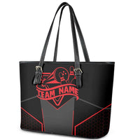Bowling Team Leather Tote Bag Red and Black Strike Graphic and Custom Name Section - Wonder Print Shop