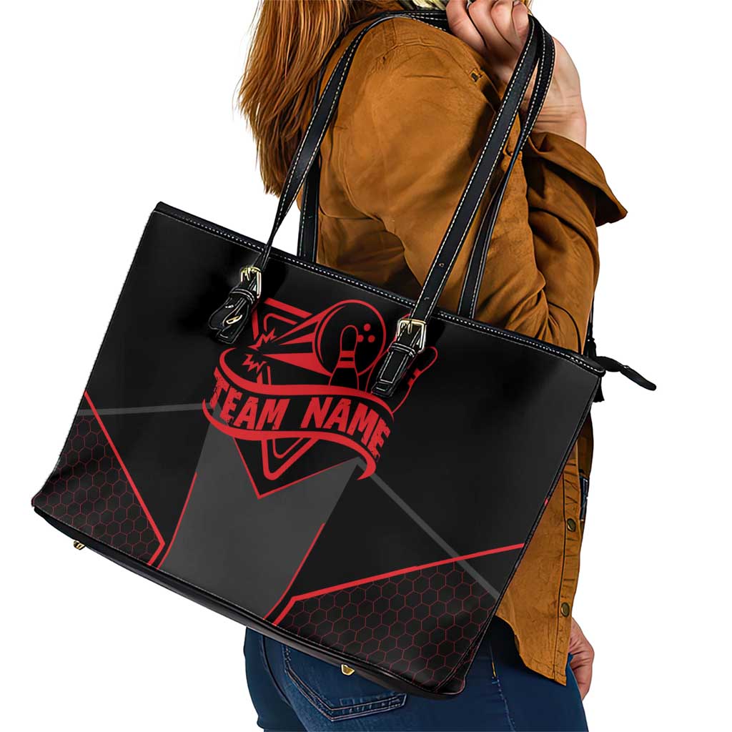 Bowling Team Leather Tote Bag Red and Black Strike Graphic and Custom Name Section - Wonder Print Shop