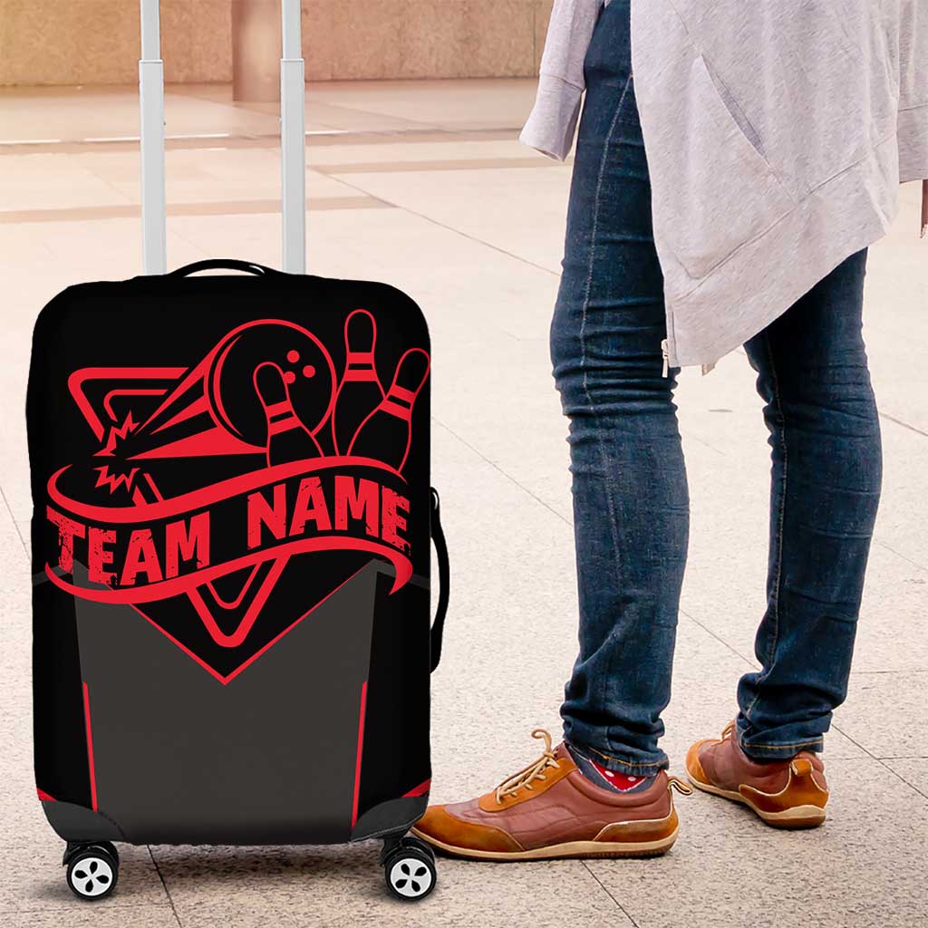 Bowling Team Luggage Cover Red and Black Strike Graphic and Custom Name Section - Wonder Print Shop