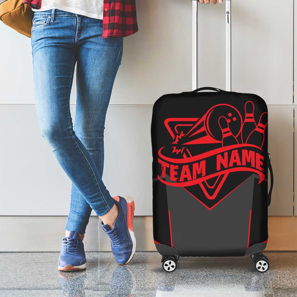 Bowling Team Luggage Cover Red and Black Strike Graphic and Custom Name Section - Wonder Print Shop