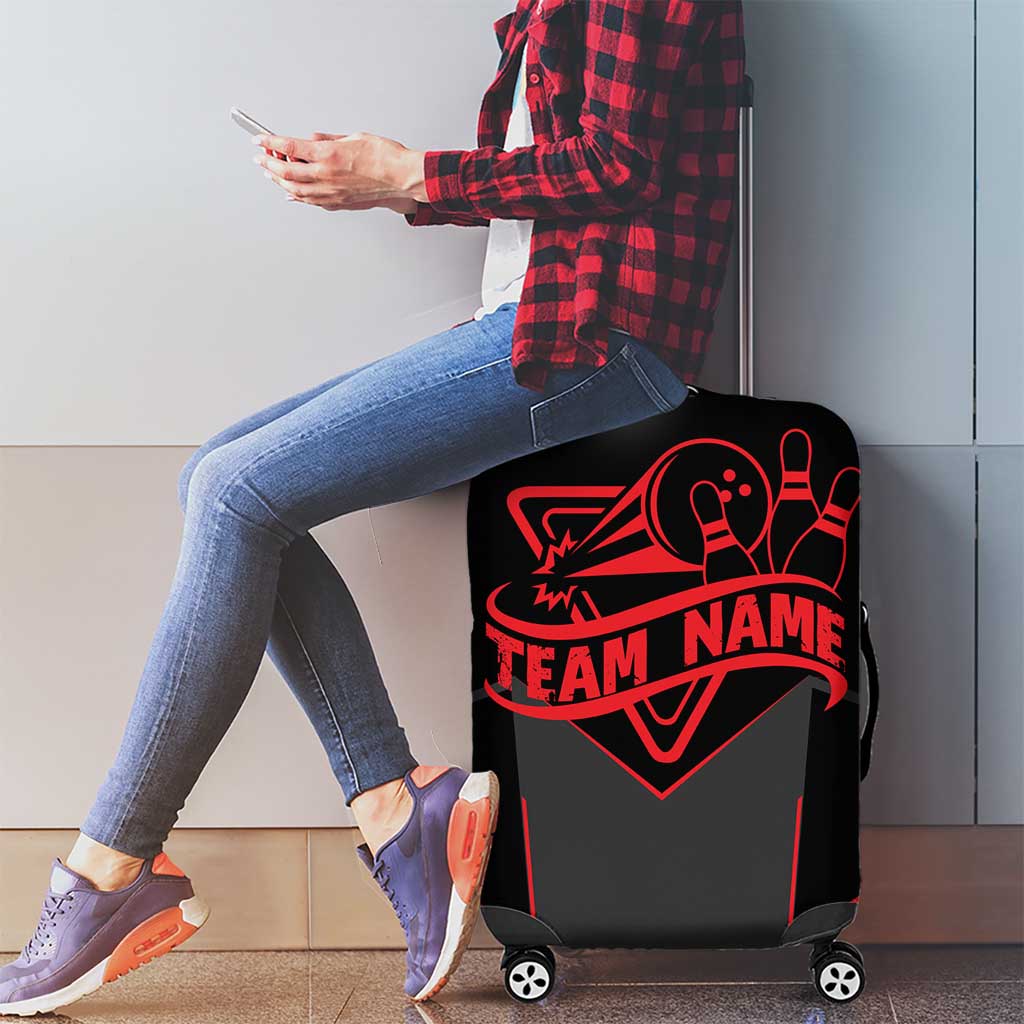 Bowling Team Luggage Cover Red and Black Strike Graphic and Custom Name Section - Wonder Print Shop