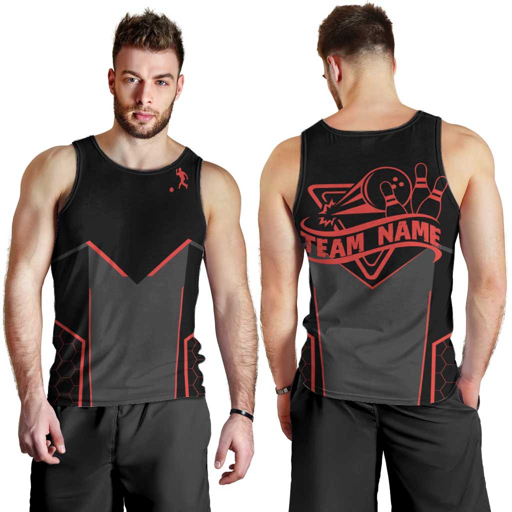 Bowling Team Men Tank Top Red and Black Strike Graphic and Custom Name Section - Wonder Print Shop