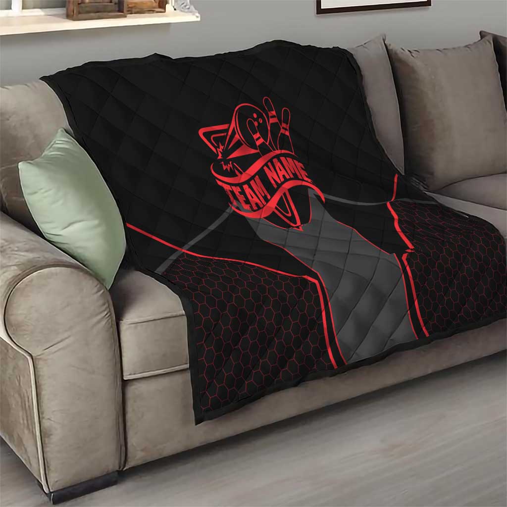 Bowling Team Quilt Red and Black Strike Graphic and Custom Name Section - Wonder Print Shop