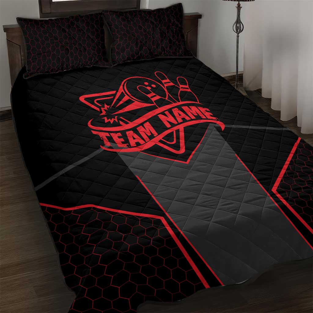 Bowling Team Quilt Bed Set Red and Black Strike Graphic and Custom Name Section - Wonder Print Shop