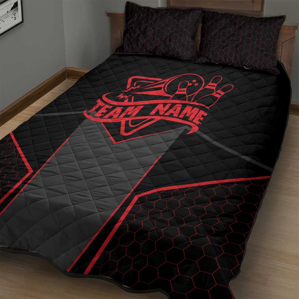 Bowling Team Quilt Bed Set Red and Black Strike Graphic and Custom Name Section - Wonder Print Shop