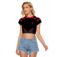 Bowling Team Raglan Cropped T Shirt Red and Black Strike Graphic and Custom Name Section - Wonder Print Shop