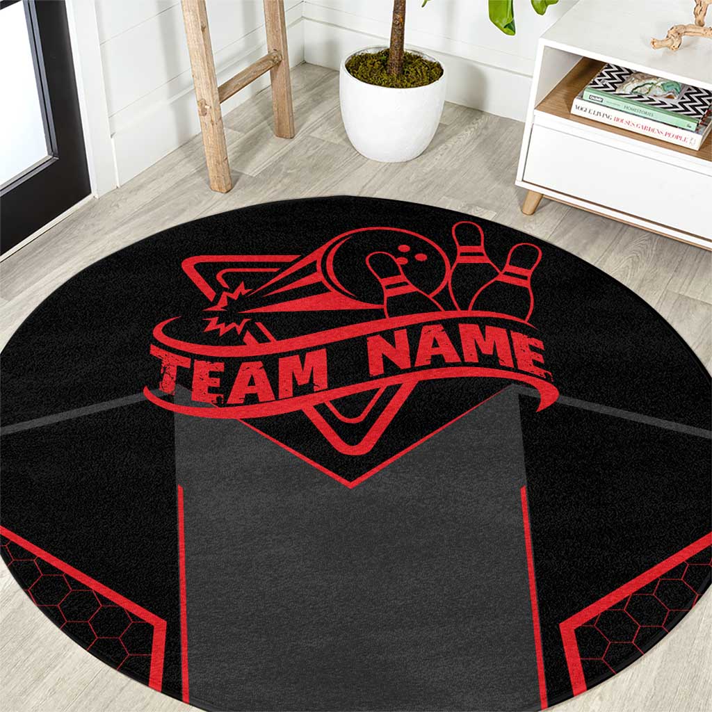 Bowling Team Round Carpet Red and Black Strike Graphic and Custom Name Section - Wonder Print Shop