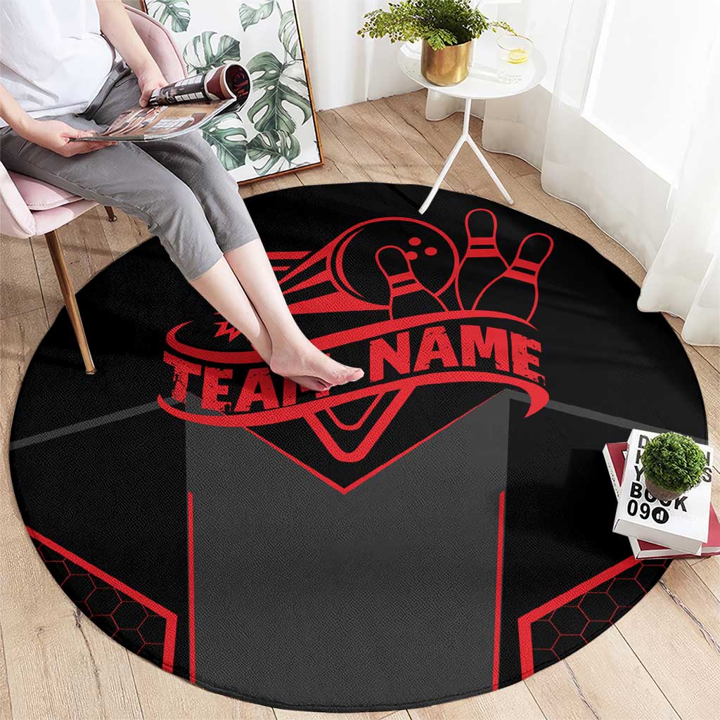 Bowling Team Round Carpet Red and Black Strike Graphic and Custom Name Section - Wonder Print Shop