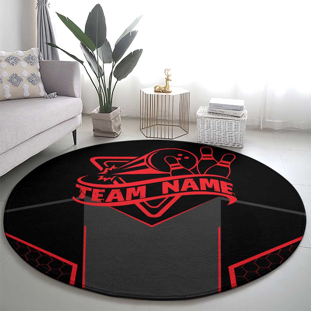 Bowling Team Round Carpet Red and Black Strike Graphic and Custom Name Section - Wonder Print Shop