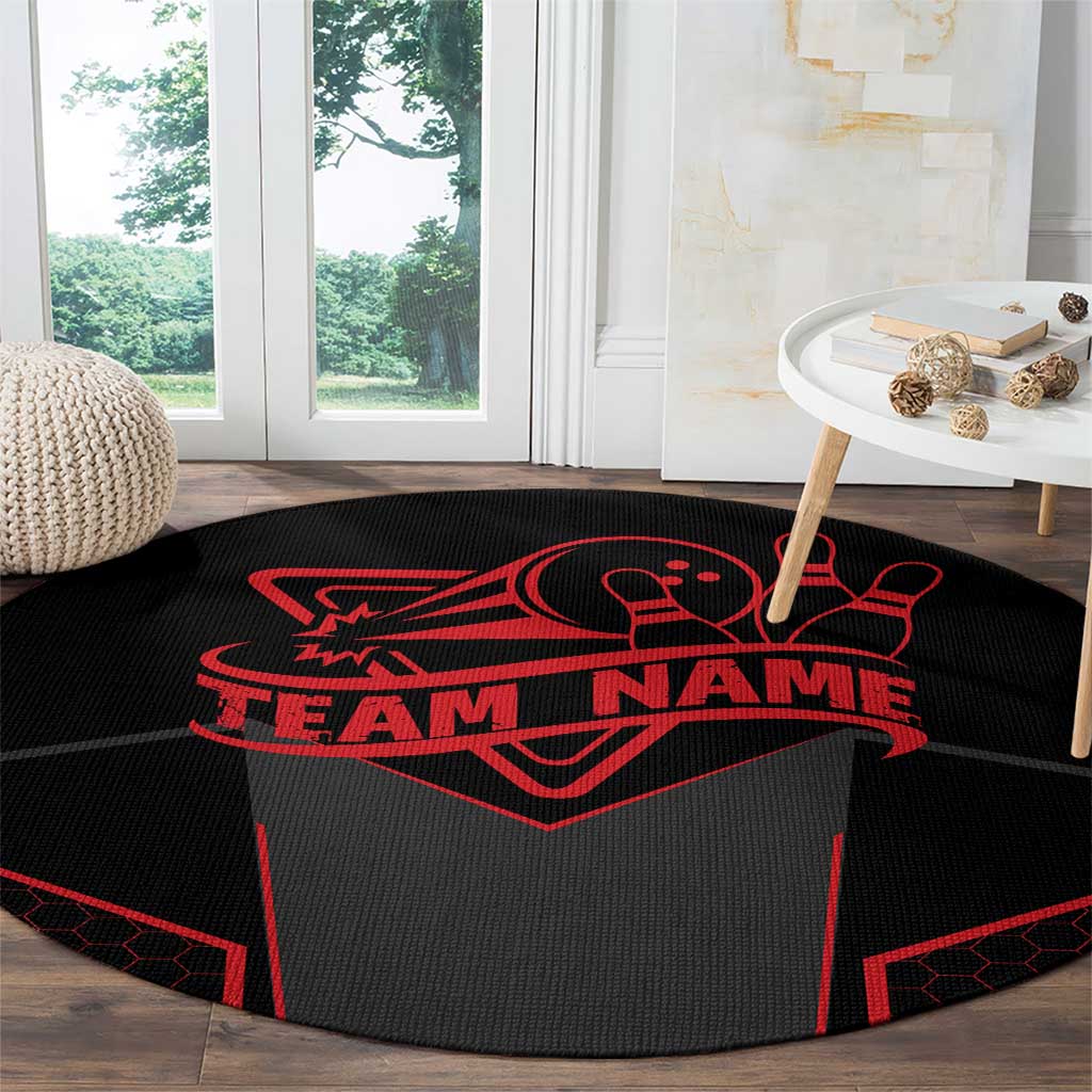 Bowling Team Round Carpet Red and Black Strike Graphic and Custom Name Section - Wonder Print Shop