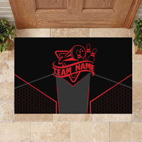 Bowling Team Rubber Doormat Red and Black Strike Graphic and Custom Name Section - Wonder Print Shop