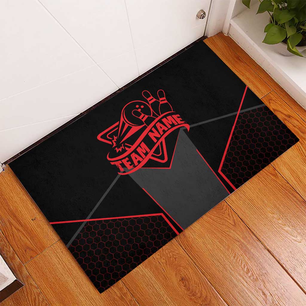 Bowling Team Rubber Doormat Red and Black Strike Graphic and Custom Name Section - Wonder Print Shop