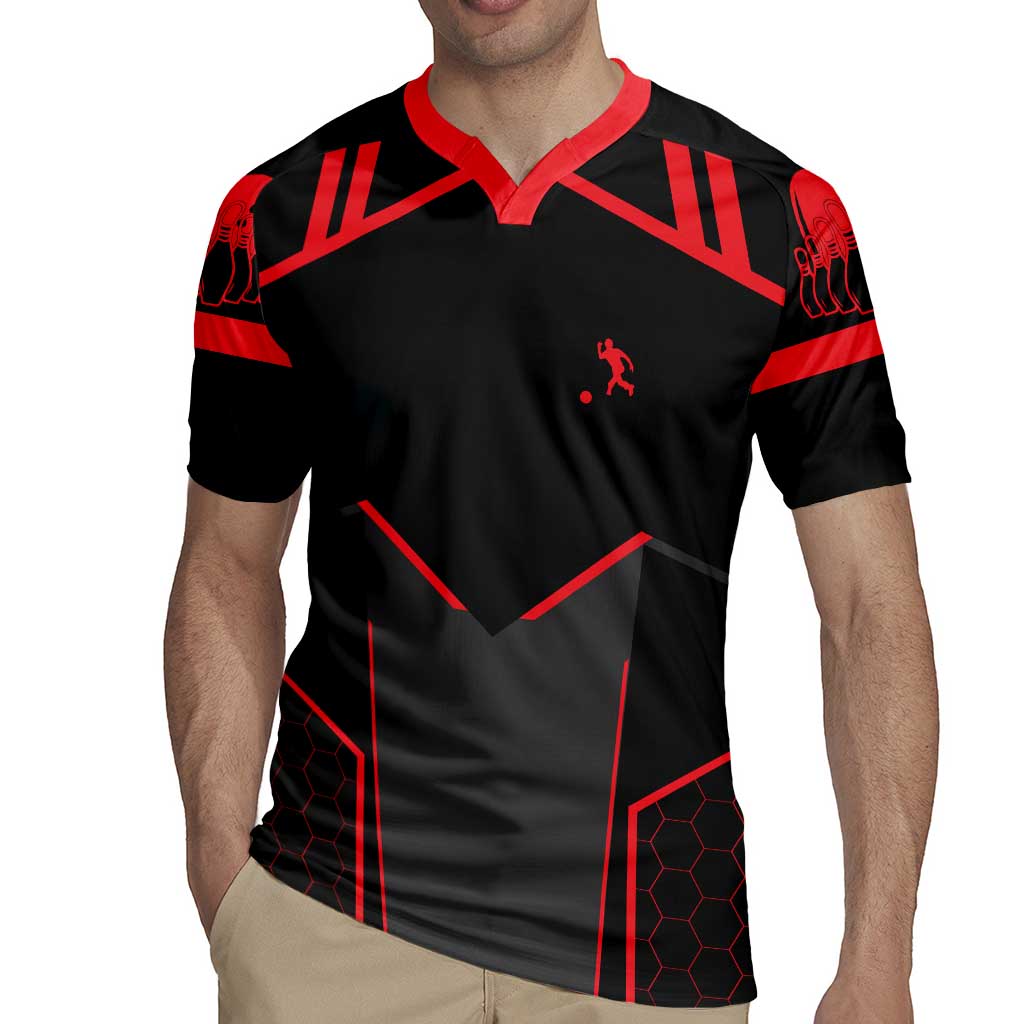 Bowling Team Rugby Jersey Red and Black Strike Graphic and Custom Name Section - Wonder Print Shop