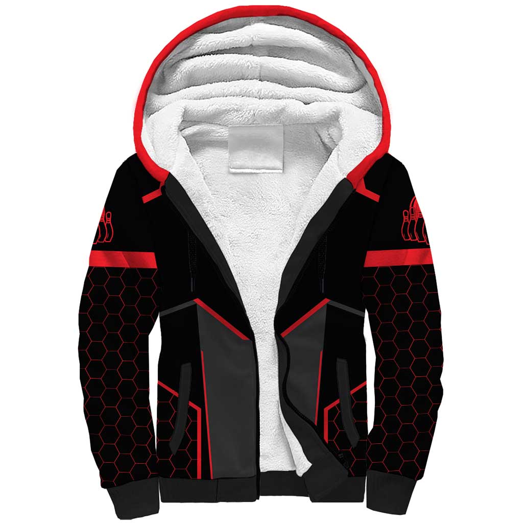Bowling Team Sherpa Hoodie Red and Black Strike Graphic and Custom Name Section - Wonder Print Shop