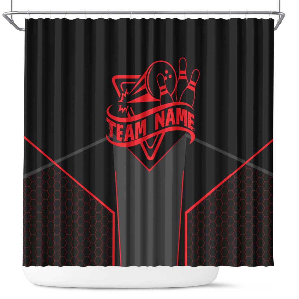 Bowling Team Shower Curtain Red and Black Strike Graphic and Custom Name Section - Wonder Print Shop