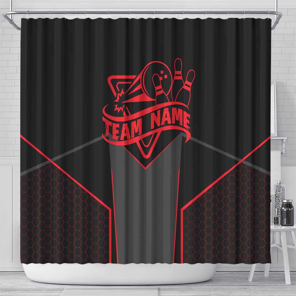 Bowling Team Shower Curtain Red and Black Strike Graphic and Custom Name Section - Wonder Print Shop