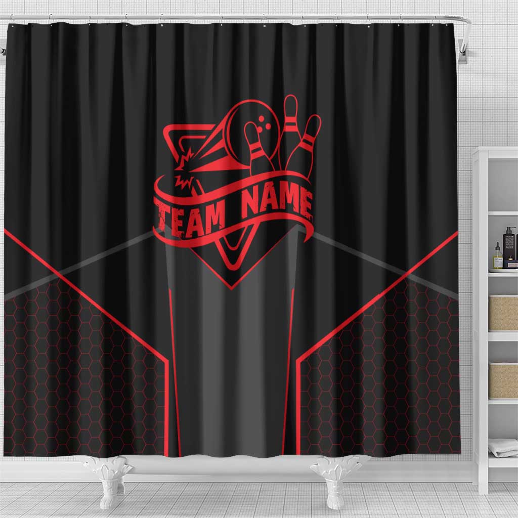 Bowling Team Shower Curtain Red and Black Strike Graphic and Custom Name Section - Wonder Print Shop