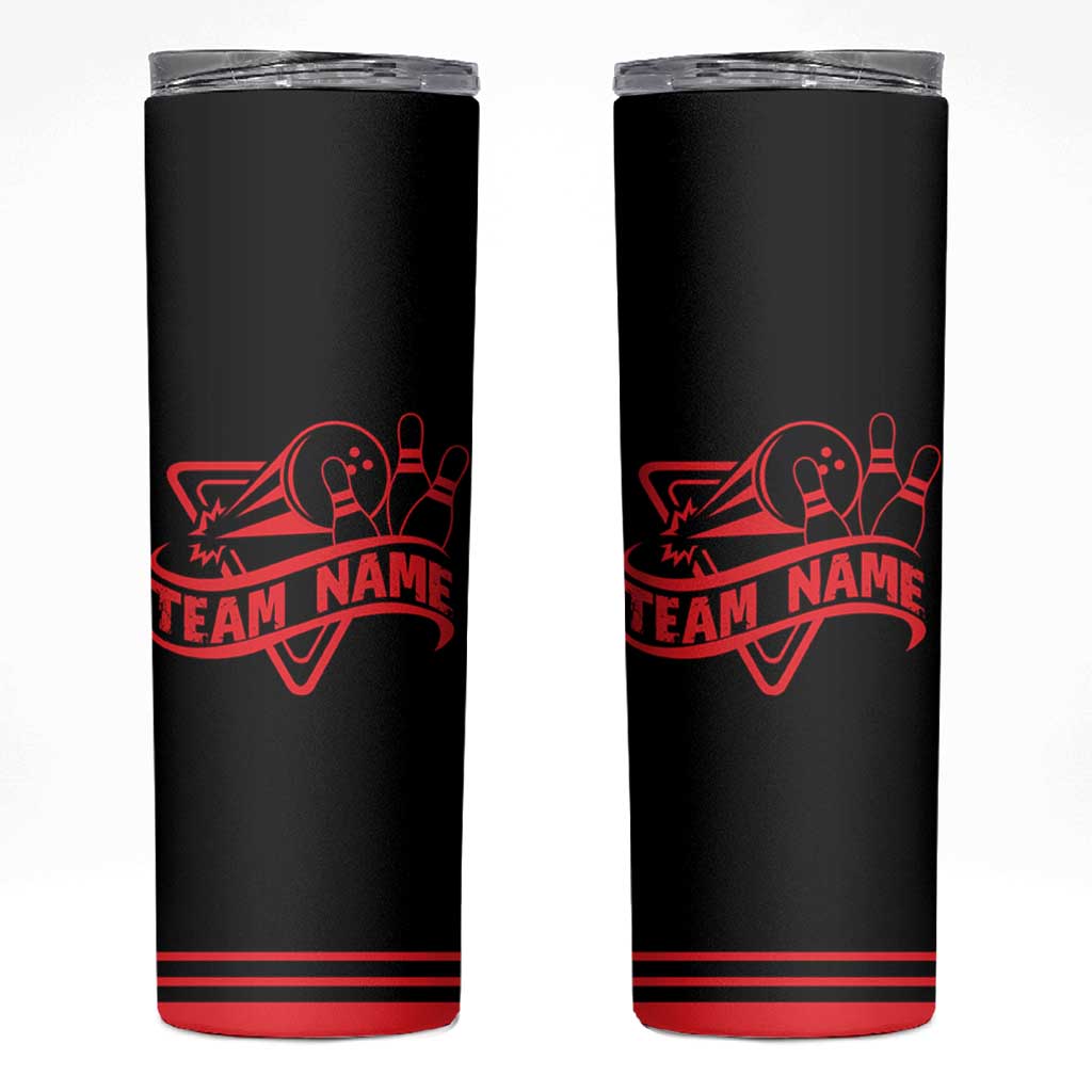 Bowling Team Skinny Tumbler Red and Black Strike Graphic and Custom Name Section - Wonder Print Shop