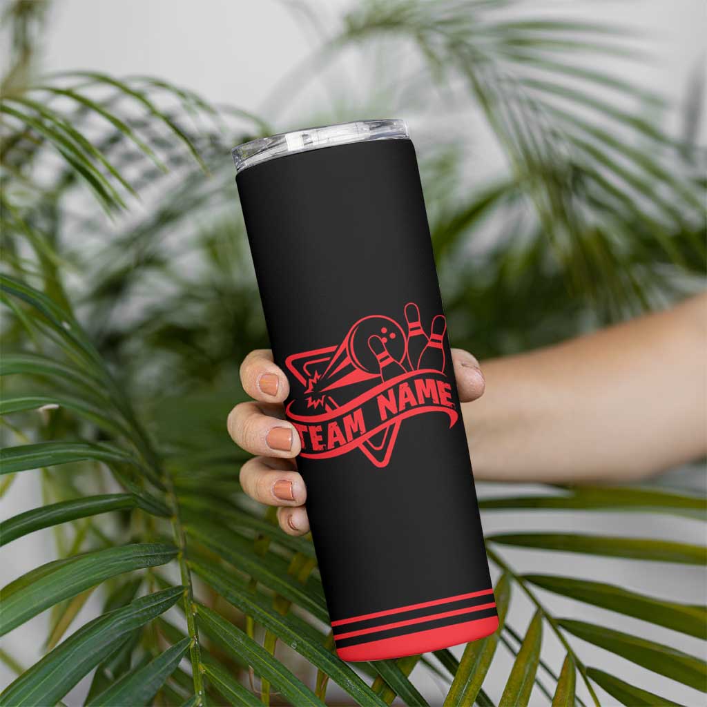 Bowling Team Skinny Tumbler Red and Black Strike Graphic and Custom Name Section - Wonder Print Shop