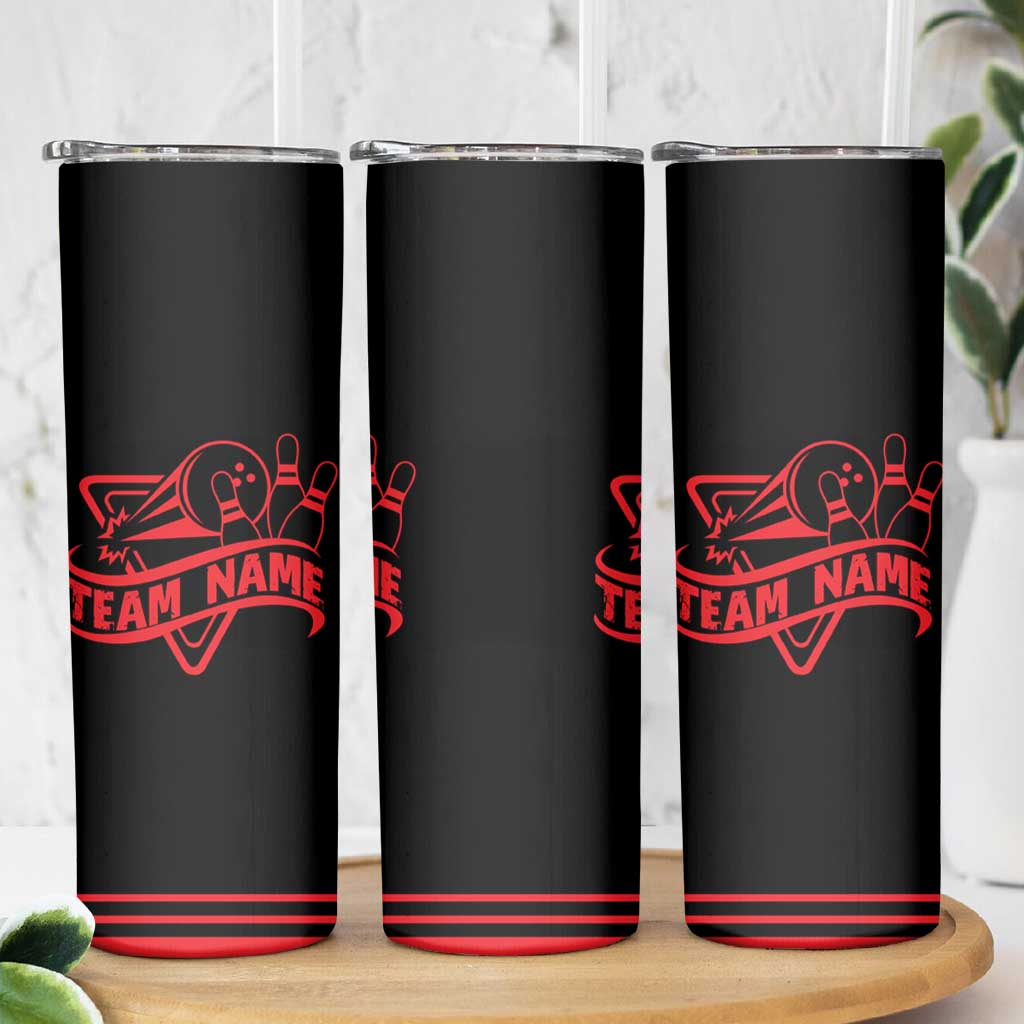 Bowling Team Skinny Tumbler Red and Black Strike Graphic and Custom Name Section - Wonder Print Shop