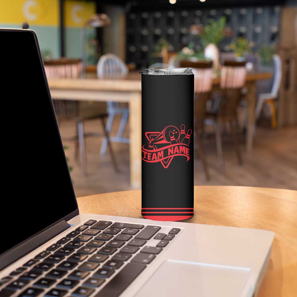Bowling Team Skinny Tumbler Red and Black Strike Graphic and Custom Name Section - Wonder Print Shop