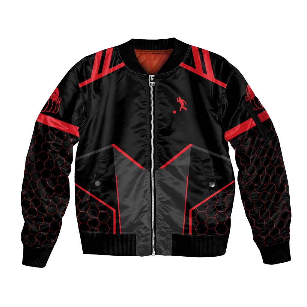 Bowling Team Sleeve Zip Bomber Jacket Red and Black Strike Graphic and Custom Name Section - Wonder Print Shop