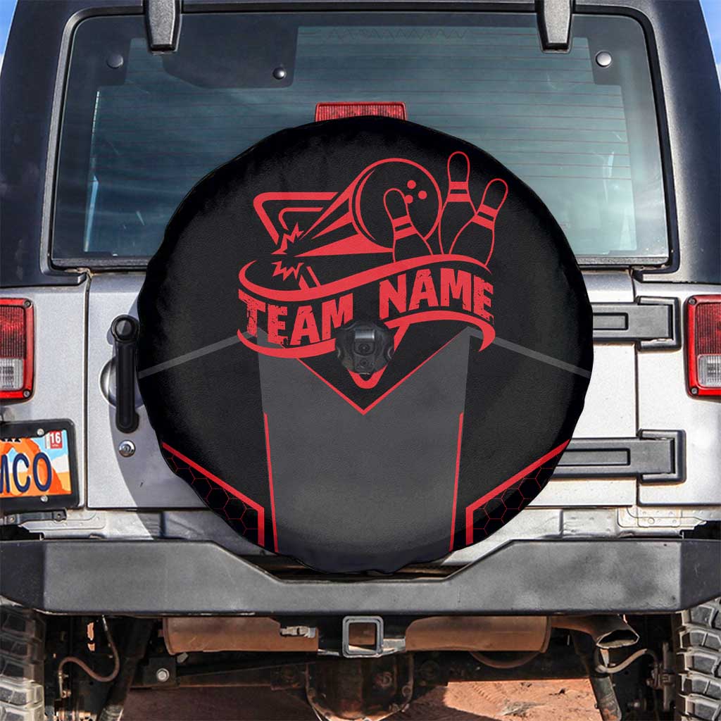 Bowling Team Spare Tire Cover Red and Black Strike Graphic and Custom Name Section - Wonder Print Shop