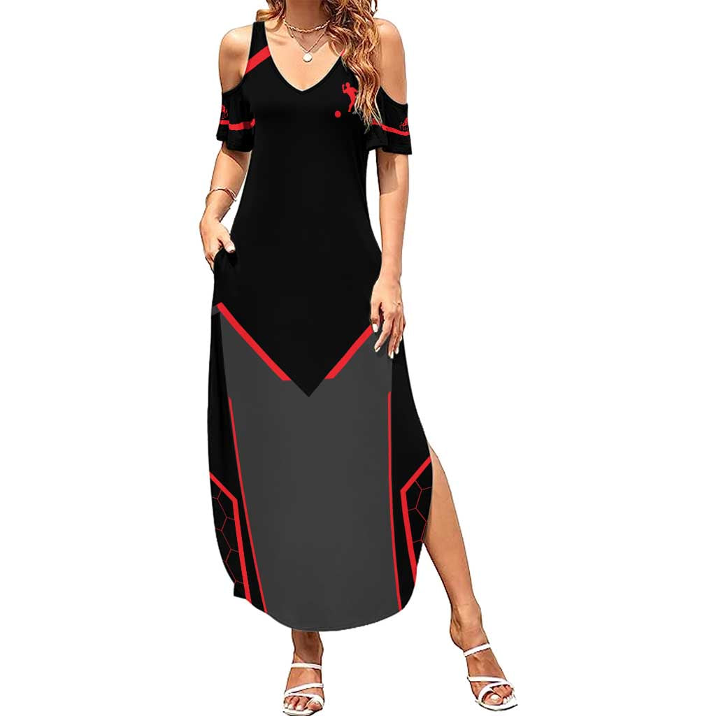 Bowling Team Summer Maxi Dress Red and Black Strike Graphic and Custom Name Section - Wonder Print Shop