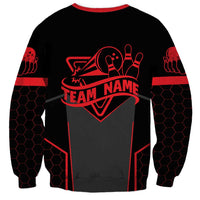 Bowling Team Sweatshirt Red and Black Strike Graphic and Custom Name Section - Wonder Print Shop
