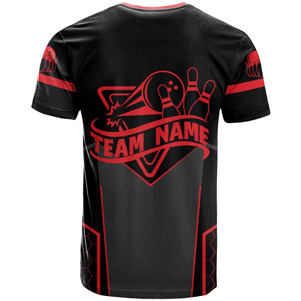 Bowling Team T Shirt Red and Black Strike Graphic and Custom Name Section - Wonder Print Shop