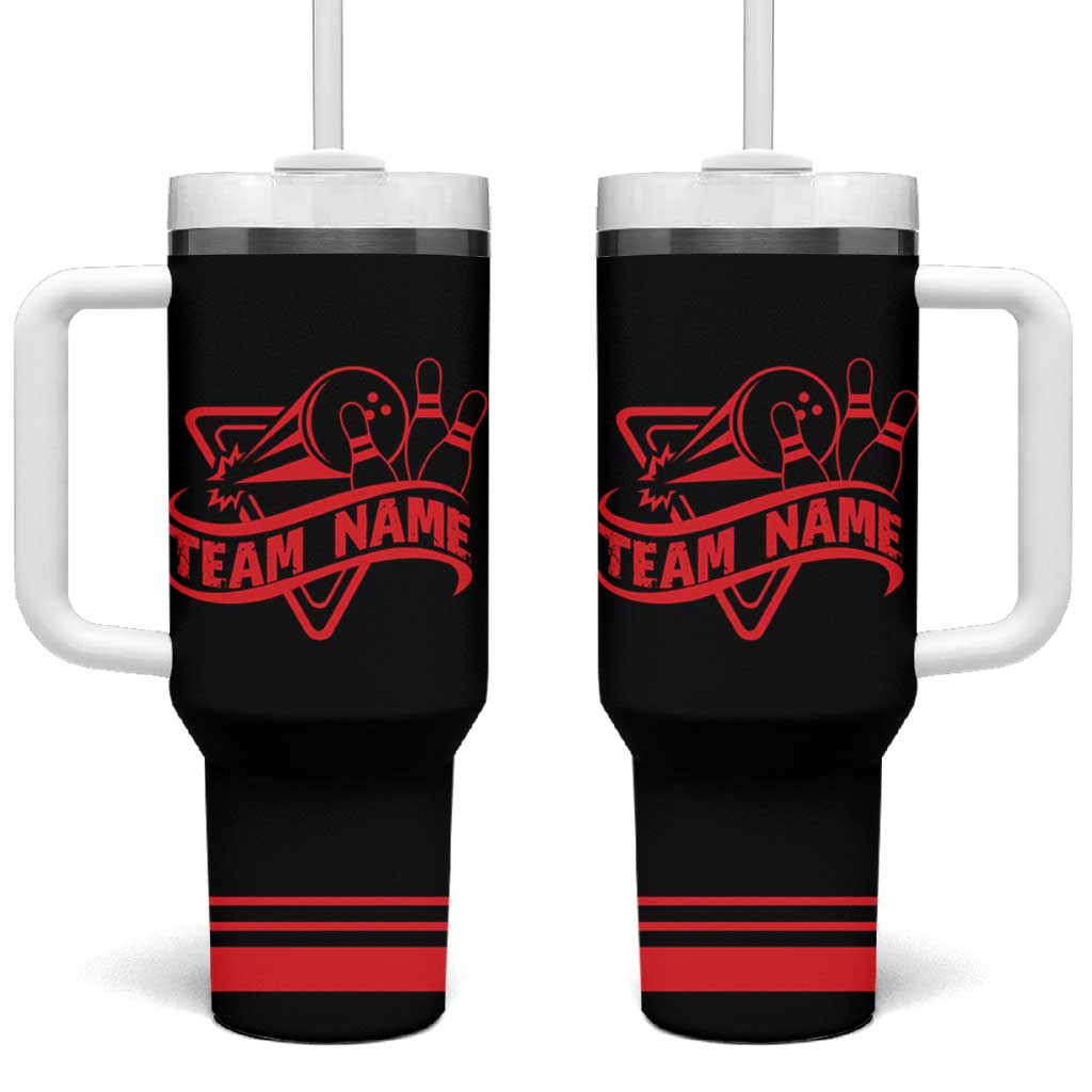 Bowling Team Tumbler With Handle Red and Black Strike Graphic and Custom Name Section - Wonder Print Shop