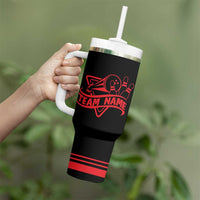 Bowling Team Tumbler With Handle Red and Black Strike Graphic and Custom Name Section - Wonder Print Shop
