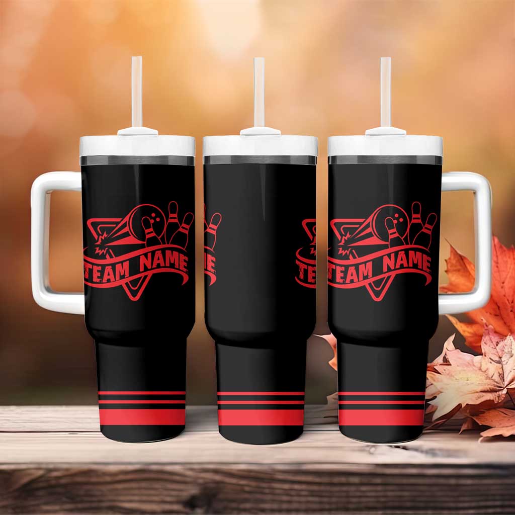 Bowling Team Tumbler With Handle Red and Black Strike Graphic and Custom Name Section - Wonder Print Shop